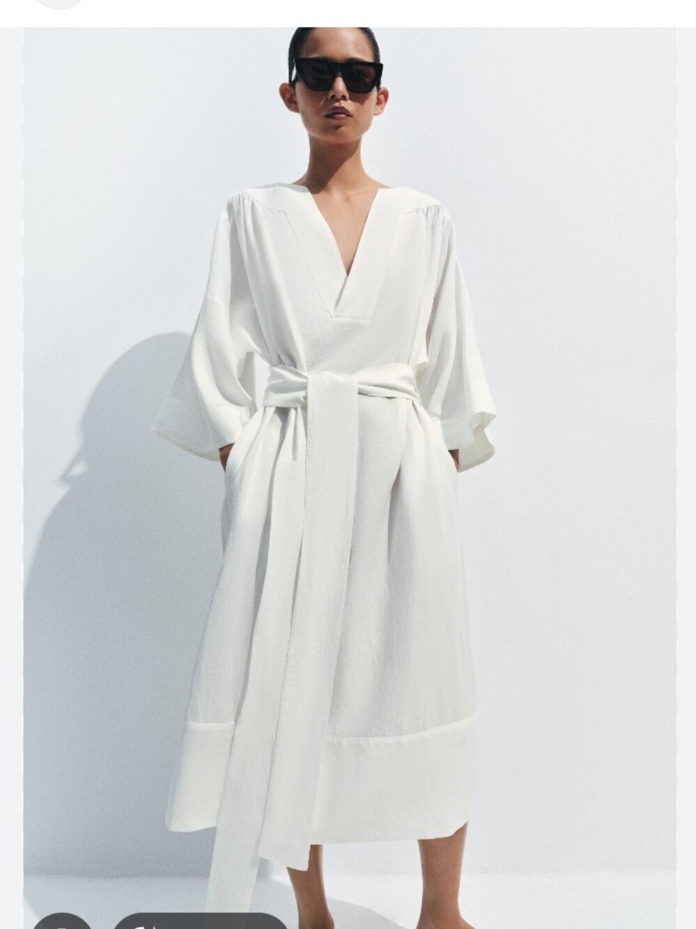 Zara Zw Colection Linen Blend Coastal Tunic Midi Dress with Long Tie Belt - Picture 2 of 16